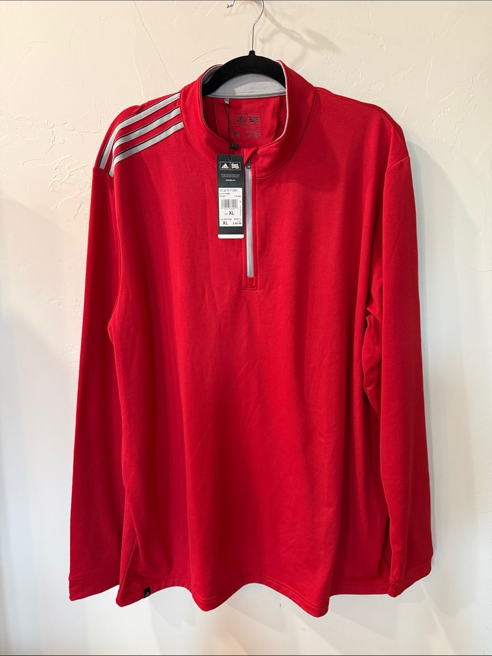 adidas Red Long-Sleeve Quarter-Zip Pullover with Gray Stripes XL NWT